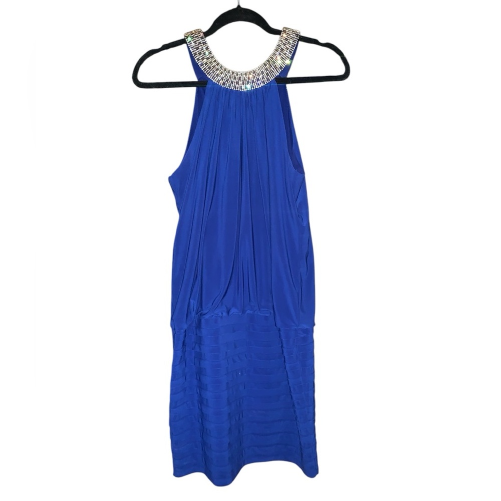 XSCAPE‎ Royal Blue Jeweled Collar Drop Waist Dress Size 6